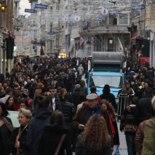 Busy Istiklal shopping street in the daytime