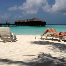 Abby, enjoying the sun in the Maldives